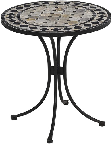 Home Styles Small Outdoor Bistro Table with Marble Tiles Design Table Top Constructed From Powder Coated Steel