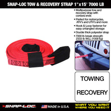 Load image into Gallery viewer, Tow &amp; Recovery Strap 1"x15' 7,000 lb (USA!) with Hook &amp; Loop Storage Fastener