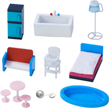 Load image into Gallery viewer, Teamson Kids - Dreamland Barcelona Wooden Pretend Play Doll House Dollhouse for 3.5" Doll with 10 Pieces of Furniture- Blue / White / Pink