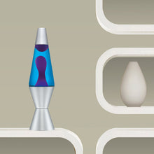 Load image into Gallery viewer, Lava the Original 14.5-Inch Silver Base  Lamp with Purple Wax in Blue Liquid
