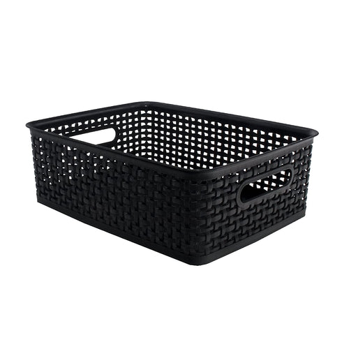 Advantus Plastic Weave Bins, Medium, Black, Pack of 2