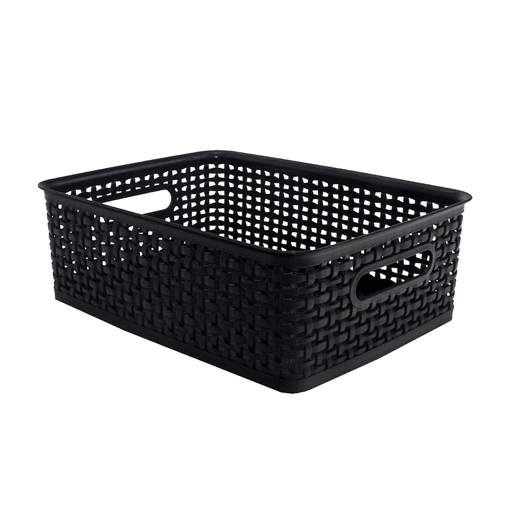Advantus Plastic Weave Bins, Medium, Black, Pack of 2