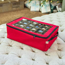 Load image into Gallery viewer, [Red Christmas Ornament Storage Box With Dividers] - (Holds 48 Ornaments up to 3 Inches in Diameter) | Acid-Free Removable Trays with Separators | Clear Window to Easily See Storage Bags Contents