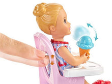 Load image into Gallery viewer, Barbie Skipper Babysitters Inc. Feeding Playset with Babysitting Skipper Doll, Toddler Doll with Feeding Feature, High Chair, Tricycle and Food-Themed Accessories for Kids 3 to 7 Years Old