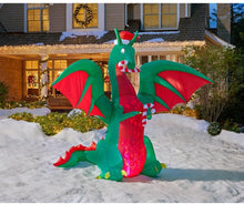 Load image into Gallery viewer, Home Accents Christmas Decoration Animated Inflatable Kaleidoscope Dragon with Santa Hat 12 ft.