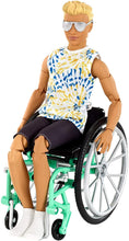 Load image into Gallery viewer, Barbie Ken Fashionistas Doll #167 with Wheelchair &amp; Ramp Wearing Tie-Dye Shirt, Black Shorts, White Sneakers &amp; Sunglasses, Toy for Kids 3 to 8 Years Old