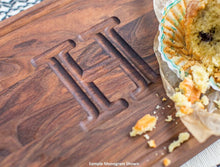 Load image into Gallery viewer, BigWood Boards W300-E Cutting Board, Monogrammed Wedding Gift Cutting Board, Small Cheese Board, Walnut Wood Serving Tray,&quot;E&quot;