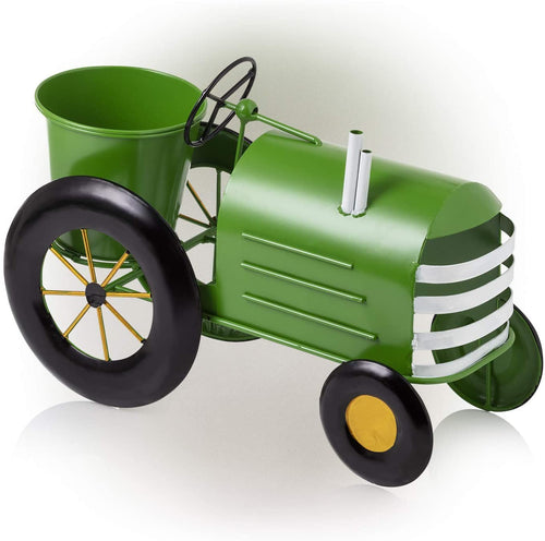 Alpine Corporation Tractor Yard Decor Alpine Small Metal Outdoor Flower Planter with Stand-Tra