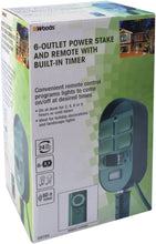 Load image into Gallery viewer, Woods 59785WD 6-Outlet Yard Stake Timer with Photocell and Wireless Remote Control (Green)