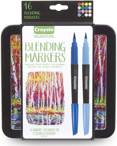 Crayola Blending Marker Kit with Decorative Case, 14 Vibrant Colors & 2 Colorless Blending Markers, Model:58-6502