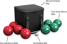 Load image into Gallery viewer, Bocce Ball Set- Outdoor Family Bocce Game for Backyard, Lawn, Beach &amp; More- 4 Red &amp; 4 Green Balls, Pallino &amp; Carrying Case