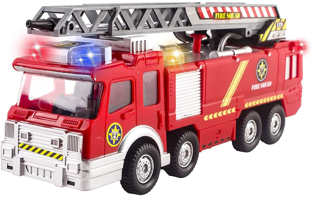 Fire Truck Toy Rescue with Shooting Water, Lights and Sirens Sounds, Extending Ladder and Water Pump Hose to Shoot Water, Bump and Go Action by Vokodo