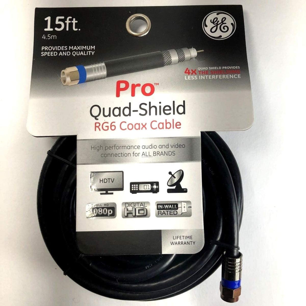 GE 15 ft. Pro Quad-Shield RG6 Video Coax Cable