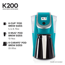 Load image into Gallery viewer, Keurig 2.0 K200 Plus Series Single Serve Plus Coffee Maker Brewer Turquoise