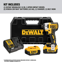 Load image into Gallery viewer, DEWALT 20V MAX XR Impact Driver Kit, Brushless, 3-Speed, 1/4-Inch, 4.0-Ah (DCF887M2)