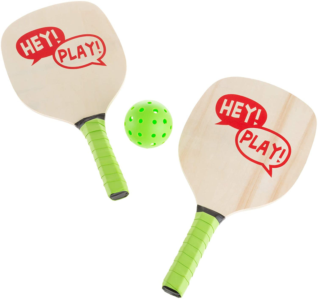 Hey! Play! Paddle Ball Game Set – Pair of Lightweight Beginner Rackets, Ball and Carrying Bag for Indoor or Outdoor Play – Adults and Children