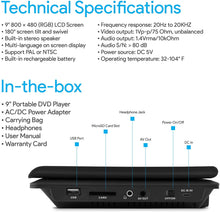 Load image into Gallery viewer, Ematic Personal DVD Player with 9-Inch Swivel Screen, Headphones, Carrying Case