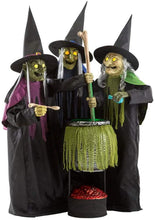 Load image into Gallery viewer, Home Accents Holiday Halloween Decor Wicked Cauldron Witches 6 ft. Animated Glowing Yellow Eyes Black