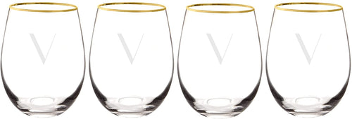 Cathy's Concepts Personalized Gold Rim Stemless Wine Glasses (Set of 4), Clear
