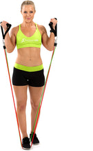 Load image into Gallery viewer, ProsourceFit Stackable Resistance Bands 11-Piece Set with Extra Large Handles, Door Anchor, Ankle Straps, Exercise Guide and Carrying Case