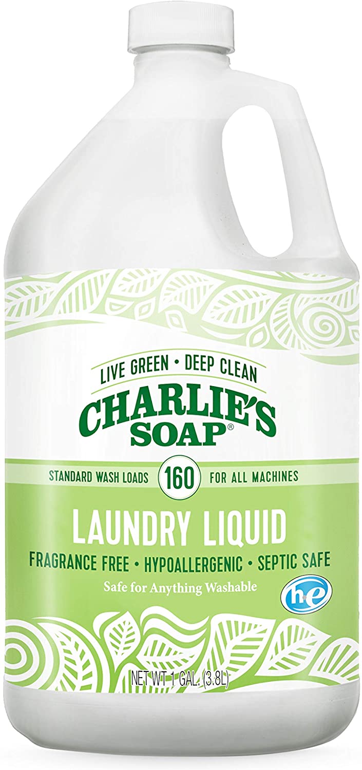 Charlie’s Soap – Fragrance-Free Laundry Liquid Detergent – 160 Loads (128 oz, 1 Pack)