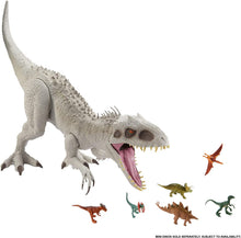 Load image into Gallery viewer, Jurassic World Camp Cretaceous Isla Nublar Super Colossal Indominus Rex 18-in High &amp; 3.5 Ft Long /45.72 x 104.14-cm Realistic Color, Movable Arms &amp; Legs, Swallows 20 Mini Action Figures
