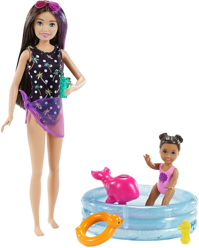 Barbie Skipper Babysitters Inc. Dolls & Playset with Babysitting Skipper Doll, Toddler Small Doll with Color-Change Swimsuit, Kiddie Pool, Whale Squirt Toy & Accessories for Kids 3 to 7 Years Old