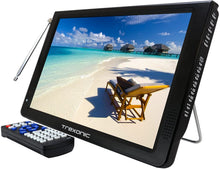 Load image into Gallery viewer, Trexonic Ultra Lightweight Rechargeable 12" LED TV With HDMI, SD, MMC, USB, VGA, Headphone Jack, AV Inputs and Output And Built-in Digital Tuner