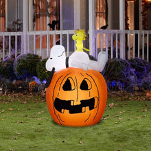 Load image into Gallery viewer, Gemmy Inflatable Halloween Yard Decoration Snoopy Woodstock Pumpkin Lighted Airblown 4.5 Foot