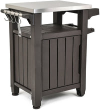 Load image into Gallery viewer, KETER Unity Portable Outdoor Table with Storage Cabinet and Stainless Steel Top