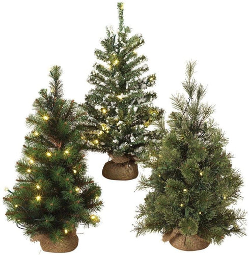 Gerson International Country Lighted Burlap Wrapped Christmas Tree -24-in Battery Operated LED Lights