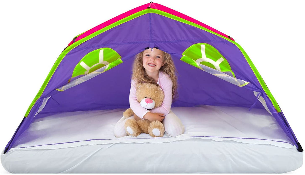 GigaTent Kids Purple Double Kids Sleep Tent – Use On Top or Off Bed – Easy Setup, 6 Mesh Windows, Fiberglass Poles, Removable Washable Sheet, Folds Flat – Indoors and Outdoors