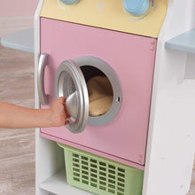 Load image into Gallery viewer, KidKraft Laundry Playset Children's Pretend Wooden Stacking Washer and Dryer Toy with Iron and Basket, Gift for Ages 3+, Pastel