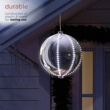 Load image into Gallery viewer, Alpine Corporation LPA108L-SL Hanging Christmas Ball Ornament with Chasing LED Lights Plug-in Festive Indoor Holiday Décor, 13-Inch Tall, Silver