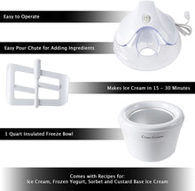 Load image into Gallery viewer, Ice Cream Maker- Also Makes Sorbet, Frozen Yogurt Dessert, 1 Quart Capacity Machine with Included Easy To Make Recipes by Classic Cuisine - White