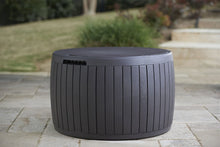 Load image into Gallery viewer, Keter 230897 Circa Natural Wood Style Round Outdoor Storage Table D, 37 Gallons, 26.7 in. Diameter x 16.5 in Height.