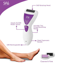 Load image into Gallery viewer, Spa Sciences VIVA Most Powerful Pedicure Tool Available-Professional Electronic Foot Smoothing Pedi Tool for Removing Hard, Dry, Cracked Skin/Calluses on Feet, Rechargeable-2 Treatment Heads Included