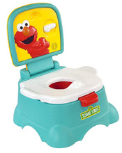 Load image into Gallery viewer, Sesame Street Elmo Hooray! 3-in-1 Potty, Toilet Trainer, Potty Chair and Step Stool for Boys &amp; Girls, Removable Waste Cup, Pretend Flush Handle with Sounds, Blue
