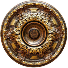 Load image into Gallery viewer, Toucan City LED Flashlight and Fine Art Deco 19 in. Golden Cup, Bronze and Gold, Polyurethane Hand Painted Ceiling Medallion CCMF-048-A