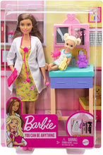 Load image into Gallery viewer, Barbie Pediatrician Playset, Brunette Doll (12-In/30.40-cm), Exam Table, X-Ray, Stethoscope, Tool, Clip Board, Patient Doll, Teddy Bear, Great Gift for Ages 3 Years Old &amp; Up