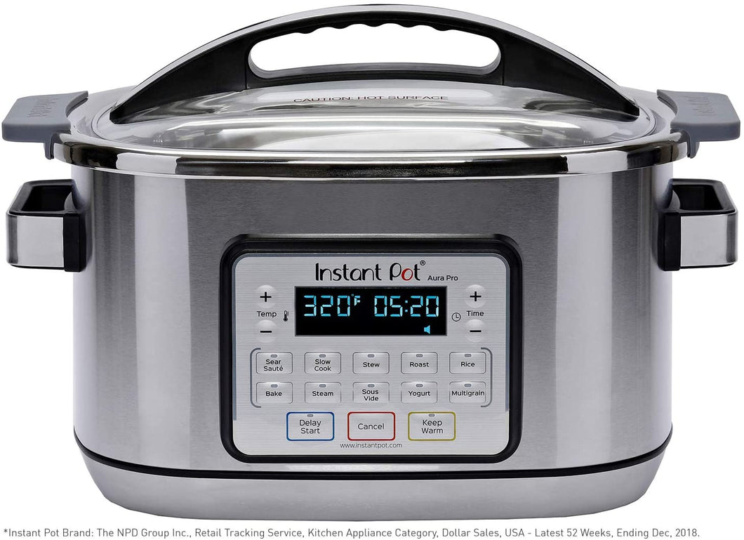 Instant Pot Aura 9-in-1 Multicooker, Slow Cooker, Rice Cooker, Steamer, Saute, Yogurt Maker, Stew, Bake, and Warmer