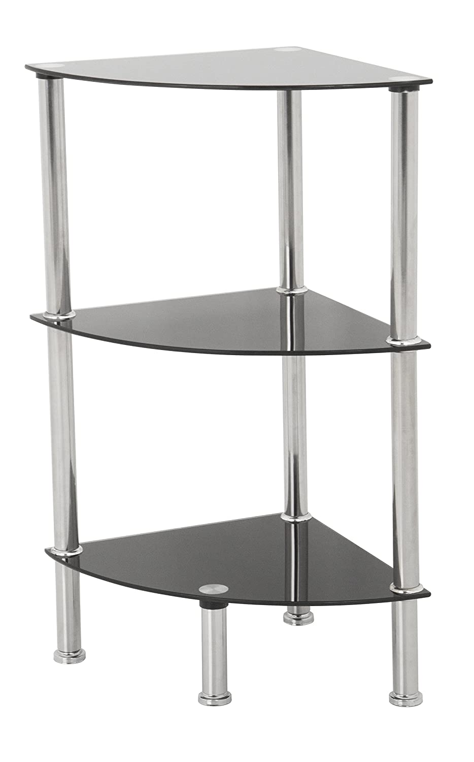 AVF S53-A Corner 3 Tier Shelving Unit in Black Glass & Chrome