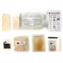 Load image into Gallery viewer, Home Craft Works Kombucha Brewing Kit Includes Organic Kombucha Scoby, Glass Brew Jar, Organic Loose Leaf Tea, Temperature Gauge, Organic Sugar, pH strips, cotton tea bag, and organic cotton cover
