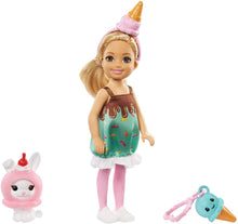 Load image into Gallery viewer, Barbie Club Chelsea Dress-Up Doll, 6-inch Blonde in Ice Cream Costume with Pet Bunny and Accessories, Gift for 3 to 7 Year Olds