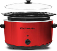 Load image into Gallery viewer, Elite Platinum Elite Gourmet MST-900RXT Electric Ceramic XL Jumbo Slow Cooker Adjustable Temp, Entrees, Sauces, Stews &amp; Dips, Dishwasher Safe Glass Lid &amp; Crock, 8.5 Quart, Red