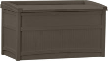 Load image into Gallery viewer, Suncast 50-Gallon Medium Deck Box - Lightweight Resin Indoor/Outdoor Storage Container and Seat for Patio Cushions and Gardening Tools - Store Items on Patio, Garage, Yard - Java