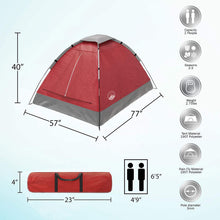 Load image into Gallery viewer, Wakeman 2-Person Tent, Dome Tents for Camping with Carry Bag Outdoors (Camping Gear for Hiking, Backpacking, and Traveling) - RED