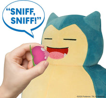 Load image into Gallery viewer, Pokemon Snooze Action Snorlax Plush, 10 Plush Toy - Features Over 20 Authentic Snorlax Sounds, with 2 Modes of Play: Asleep &amp; Awake, Plus Vibrating Belly - Eats Pecha Berry (Included)