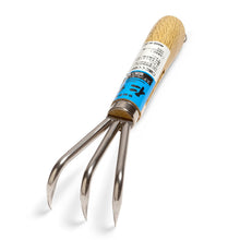Load image into Gallery viewer, Nisaku NJP957 Handheld Triple Claw Cultivator, Authentic Tomita (Est. 1960) Japanese Stainless Steel, Tine Length 1.5", Polished Wood Handle