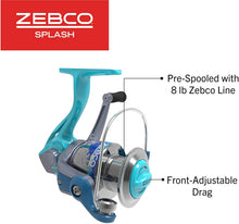 Load image into Gallery viewer, Zebco Splash Spinning Reel and Fishing Rod Combo, 6-Foot 2-Piece Fishing Pole, Size 20 Reel, Changeable Right- or Left-Hand Retrieve, Pre-Spooled with 8-Pound Zebco Line, Blue